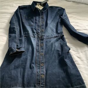 (NWT) Dark Blue Denim Button-Up Dress